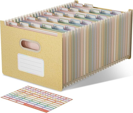 Accordion File Organizer, 26 Pockets Wheat Straw Expanding File Folders, Upright&Open Top, A-Z Bill Receipt Organizer, 100% BPA Free, Return to Nature, Healthy Living, Letter/A4 Size-Wheat Yellow