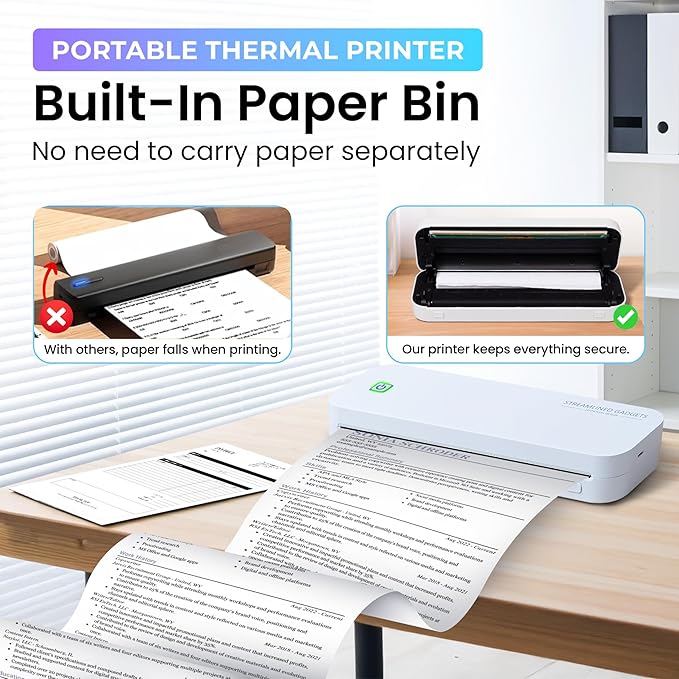 2025 Portable Wireless Inkless Thermal Printer – Bluetooth Mobile Printer for iPhone, Android, Laptop, Tablet for Home and School– 8.5”x11” w/Free Shockproof Case & 3 Rolls Thermal Paper