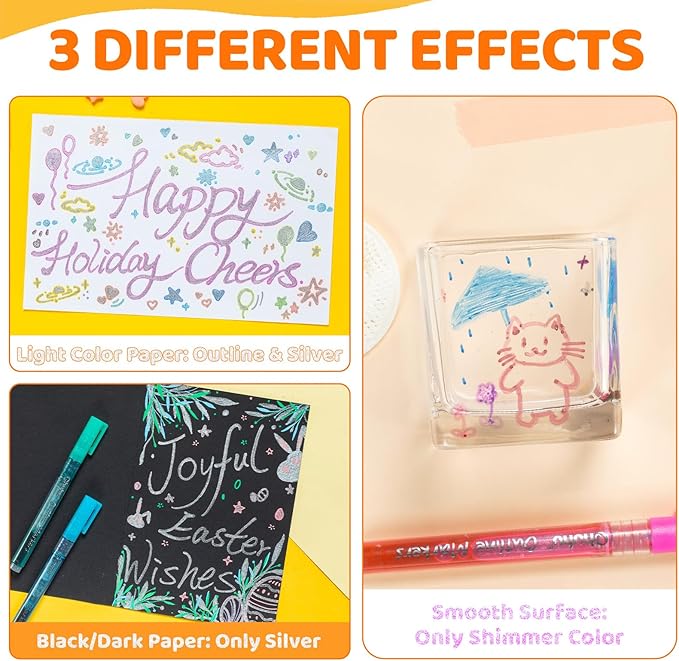 Ohuhu Outline Markers 18 Colors: Shimmer Metallic Double Line Drawing Pens for Adults Beginners Fun Crafts Art Supplies Gift Idea for Birthday Greeting Cards Glass Rock Plastic