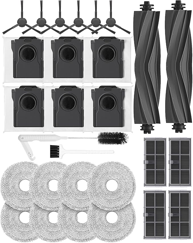 L10s Pro Ultra Heat/X30 Ultra/ L10s Ultra gen 2/L40s Ultra AE/CE Replacement Parts for Dreame, Mova E30 Ultra accessories:2 Main Brushes,8 Mop Pads,6 Carbon Dust Bag,4 Carbon Filters,6 Side Brushes