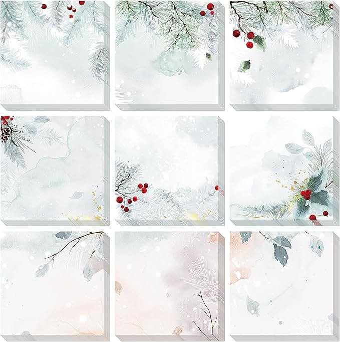 9 PCS Christmas Sticky Note Set - Cute Self Adhesive Memo Notepads for Xmas Winter Holiday Party School Work Study Supplies Kids Gifts, 450 Sheets