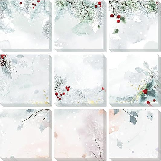9 PCS Christmas Sticky Note Set - Cute Self Adhesive Memo Notepads for Xmas Winter Holiday Party School Work Study Supplies Kids Gifts, 450 Sheets