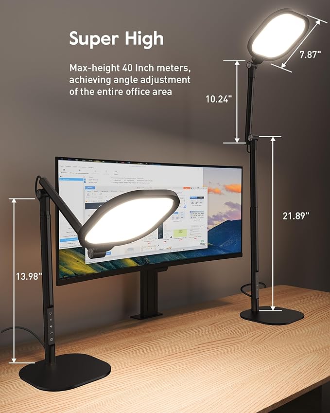 Led Desk Lamps for Home Office with Base, Tall Desk Lamp with 50 Light Modes & Memory and Timer Func Computer Light, Flexible Adjustable Table Lamps for Video Conference, Architect or Study(Black)