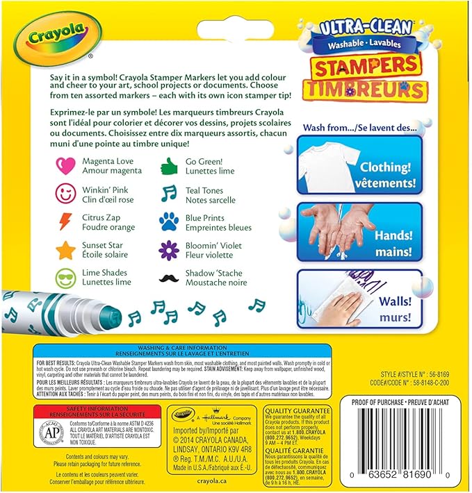 Crayola Ultra- Clean Washable Stampers Markers, 10Pc/Package