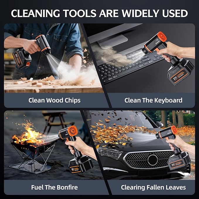 Electric Compressed Air Duster - 33,0000 RPM Rechargeable Cordless Air Blower with Brushless Motor - 2 Batteries & Charger - Replaces Canned Air - for Outdoor, Cars, Computer, Keyboards Cleaning