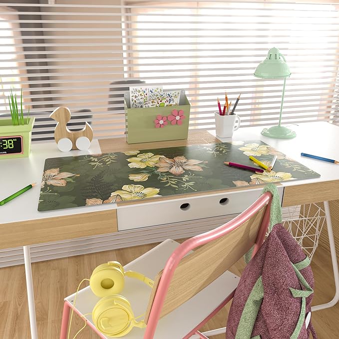 Colorful Star Large Mouse Pad, PU Leather Waterproof Desk Mat, Computer Gaming Mouse Pad, XXL Table Mousepad Non Slip Full Desk Pad for School Office Home 31.5" x 15.7" - Vintage Bold Flowers