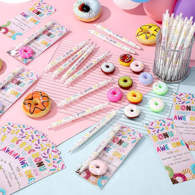 30 Sets Donuts Gifts Bulk Christmas Prizes Donuts Party Favors Inspirational Mechanical Pencil Stress Ball and Awesome Cards Christmas Office Staff Gifts for Employee Coworkers Team Group