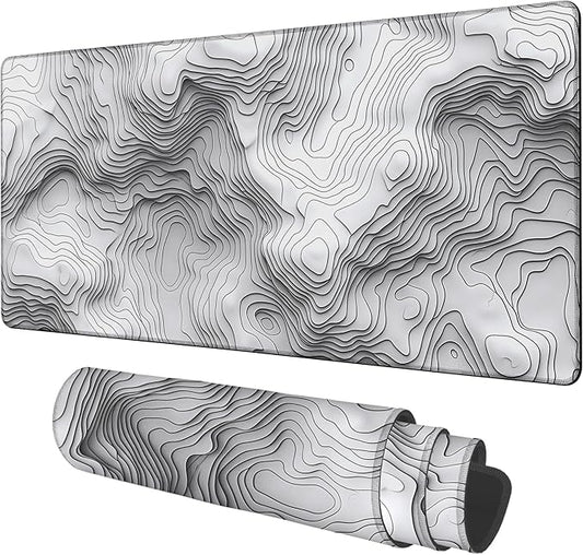 Large Mouse Pad Wave Lines Gaming Desk Pad Computer Keyboard Non-Slip Waterproof Mouse Mat with Rubber Base and Stitched Edges Entertainment Office Writing Desk Mat 35.4 x 15.7 Inches