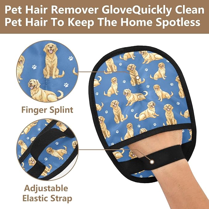 CHPGPUG Cartoon Golden Retriever Pet Hair Removal Glove for Cats & Dogs Reusable Pet Hair Removal Glove pet Hair Electrostatic Gloves