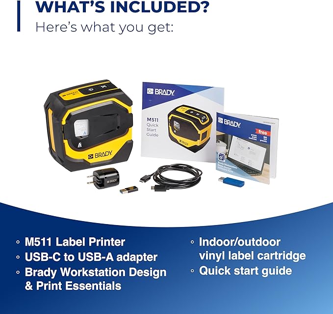 Brady M511 Portable Wireless Industrial Label Printer, Bluetooth Compatible, Li-ion Battery, Military-Grade Shock Resistance, Works with Android and iPhones