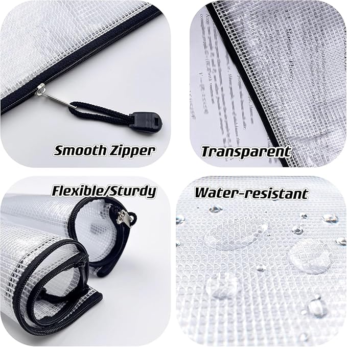 Oaimyy-12 Pcs A6,Mesh Zipper Pouch Document Folders Bag Zipper Zip File Folders,Puzzle Bags for Organizing Storage (Black, 4.5"x 6")