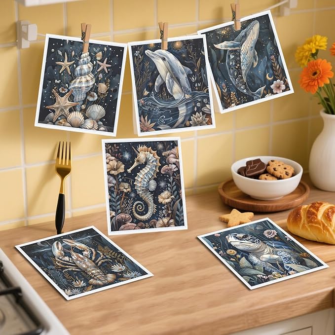 Ocean Swedish Dishcloths for Kitchen - 6PCS Ocean Animals Swedish Cloths for Washing Dishes Reusable Under The Sea Washable Sponge Cloths Kitchen Towels for Home Party Cleaning Housewarming