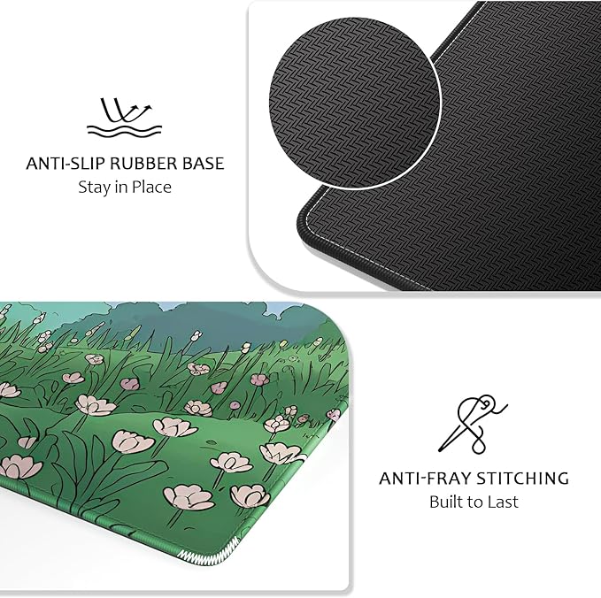 Auhoahsil Desk Mat, Ultra Large Mouse Pad, XXL Gaming Mousepad, Pretty Desk Pad, Big Extended Full Size Desktop Desk Matt for Keyboard, Laptop & Computer, 35.5 x 15.7 in, Anime Bunny Green Grass