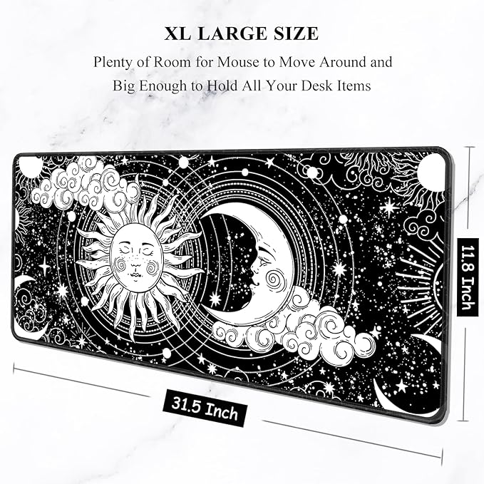 Auhoahsil Large Mouse Pad, XXL Gaming Mousepad, Desk Mat for Desktop, Thick Rubber, Big & Long Size, Stitched Edges, Full Desk Pad for Laptop & Computer, Extended 31.5 x 11.8 in, Magic Astrology