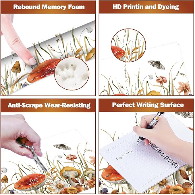 ARTSO Large Gaming Mouse Pad, Keyboard Wrist Rest Pad & Wrist Support Mousepad Set, Stitched Edge, Extended, Non-Slip Base, Memory Foam Desk Mat for Office, Home, Mushroom Plants