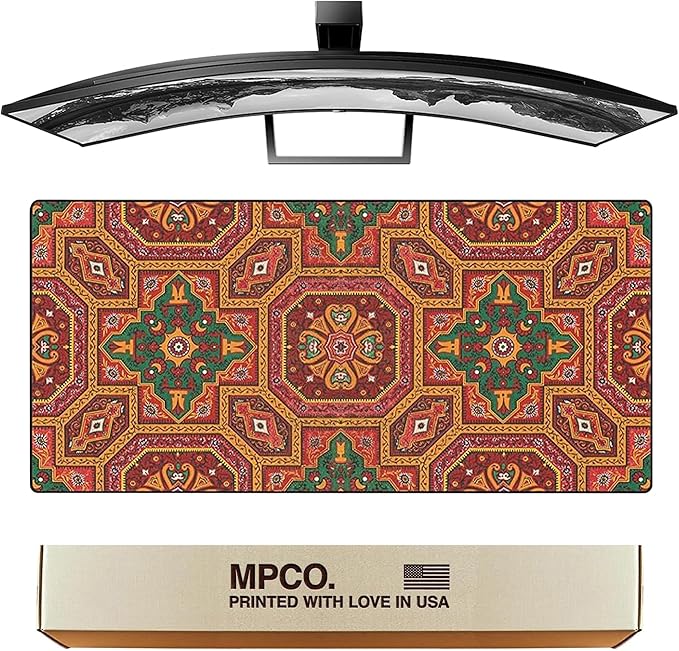 MPCO. Arabic Textiles Large Gaming Desk Pad - 36" x 17" Aeroglyde Fabric Geometric-Charm Desk Mats - Non-Slip, Washable, Smooth Glide for Precision Gaming & Work
