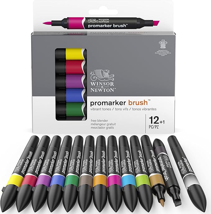 Winsor & Newton ProMarker Brush Set, 12 Count, Vibrant Tones