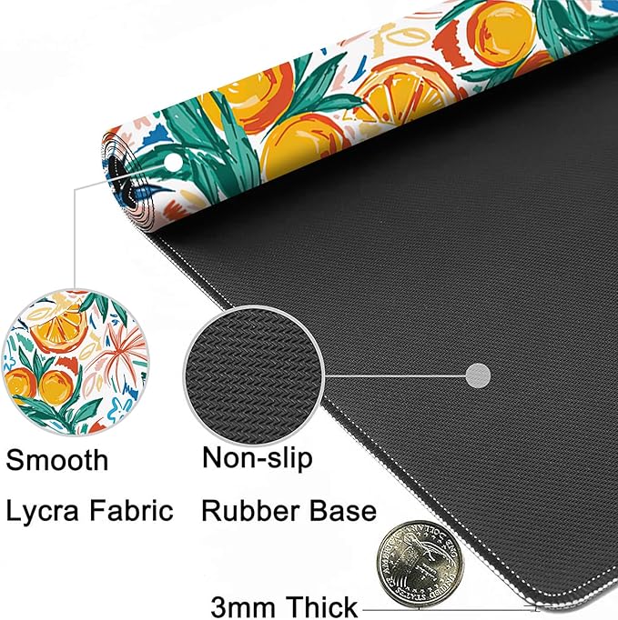 MIOAOSRT Desk Mat,Colorful of Summer Fruits Orange and Leaves Gaming Mouse Pad,XXL Extended Mouse Pad Mat for Office,Computer,Keyboard with Non-Slip Base Stitched Eges Mousepad 35.4x15.75 inch