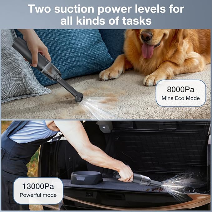 LYFUHUI Car Handheld Vacuum Cordless 1300 PA Suction Power, Portable Mini Vacuum Cleaner for Car Home Office and Pet Hair, Black