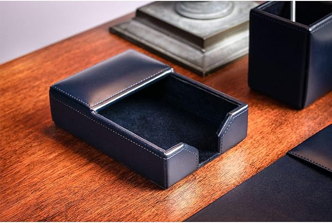 DACASSO Bonded Leather Desk Set - Luxury Leather Desk Pad & Desk Organization Essentials (Navy Blue, 6 Piece)