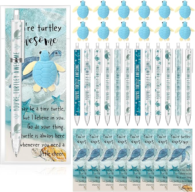 60 Sets Christmas Inspirational Gifts Turtle Pencils Bulk 6 Styles 0.7 mm Mechanical Pencils with Erasers Positive Cards for Xmas Holiday Student Teacher Coworker School Office Supplies