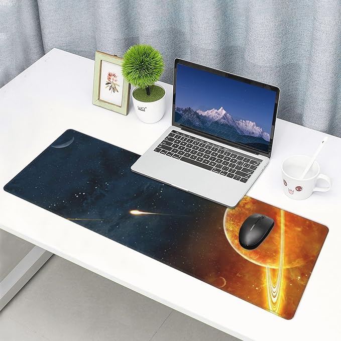 Cosmic Planet Comet Large Mouse Pad, Gaming Desk Mat, XL Keyboard Desk Pad Mat for Desktop, 31.5"x11.8" Non-Slip Base Big Mousepad with Stitched Edges