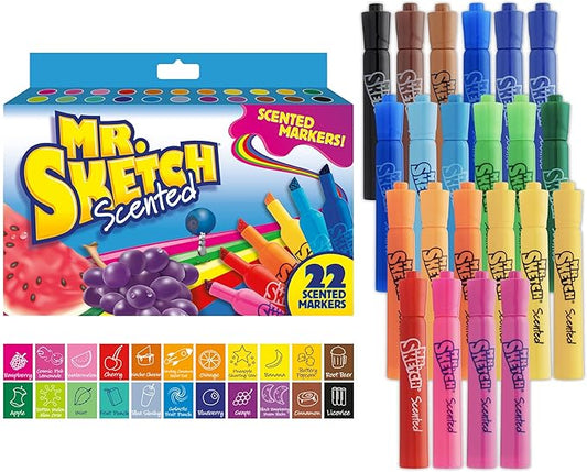 Mr. Sketch Scented Markers, Chisel Tip Marker, Assorted Colors, 22 Count