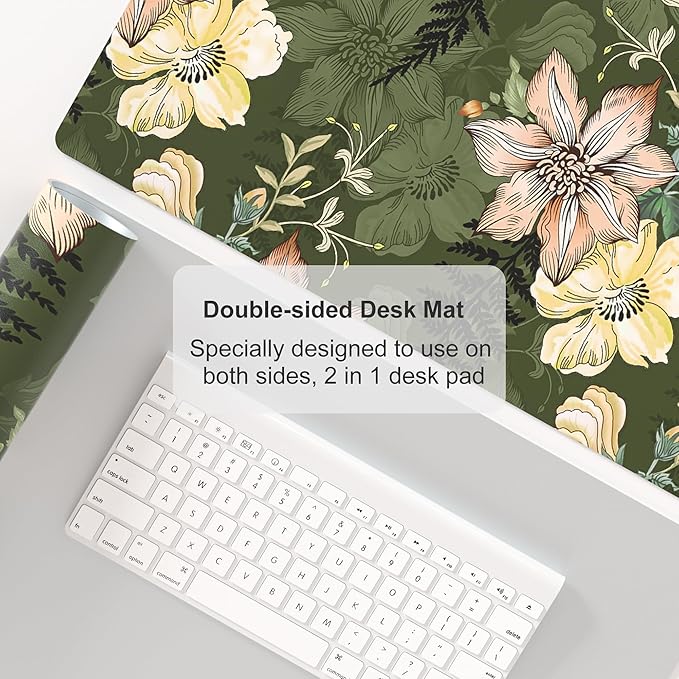 Colorful Star Large Mouse Pad, PU Leather Waterproof Desk Mat, Computer Gaming Mouse Pad, XXL Table Mousepad Non Slip Full Desk Pad for School Office Home 31.5" x 15.7" - Vintage Bold Flowers