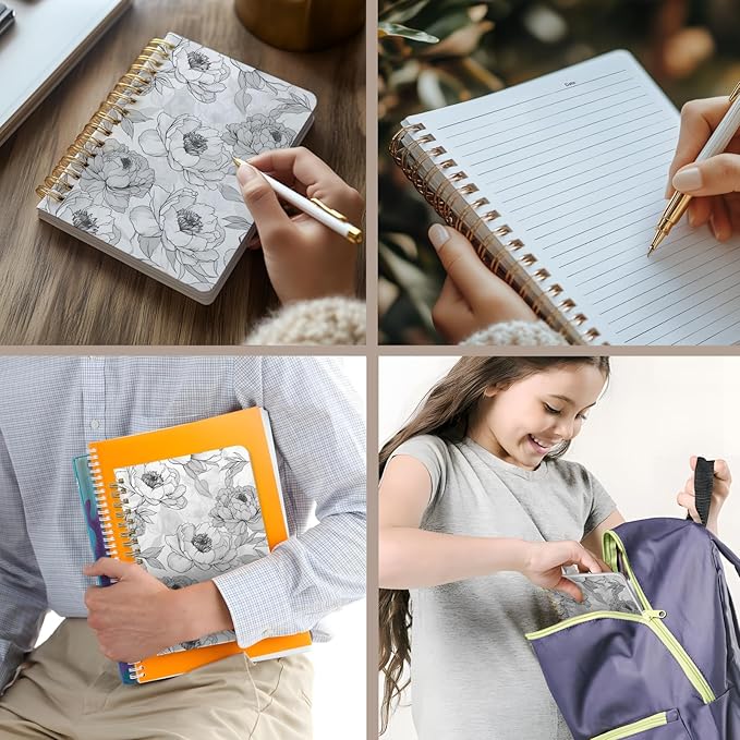 Cute Spiral Notebook journal A5 Aesthetic Pretty Floral Design for Women Girls Kawaii with Pocket, 8.5 x 5.7 inch, Rose