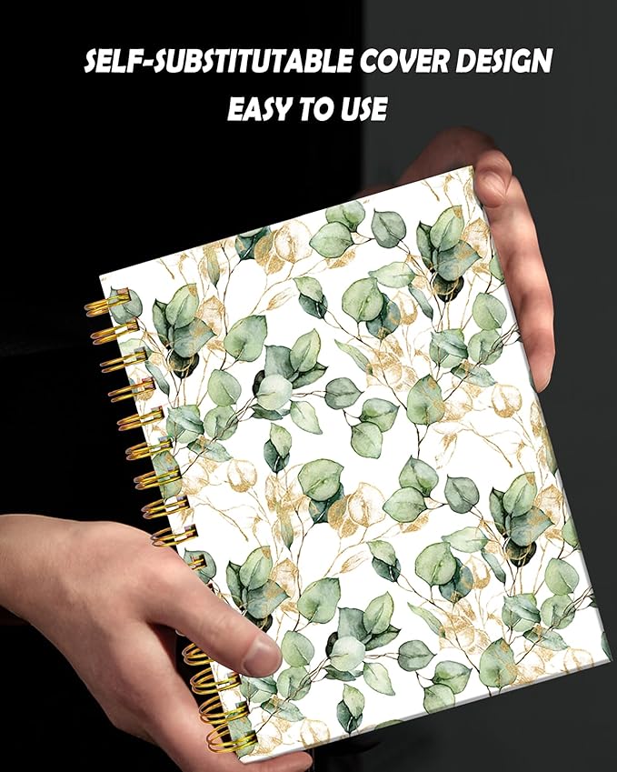 Spiral Journal Notebook for Women,A5 College Ruled Notebooks 6"x 8.4",Gold Eucalyptus Branches 120 Pages Lined Journal with Premium Thick Paper,Perfect for School Office Home Gifts(Watercolor Tropical