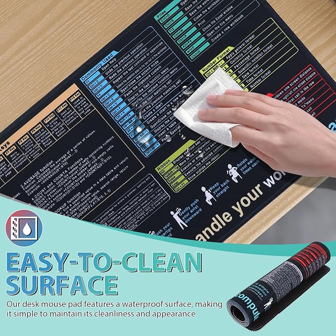 NUOBESTY Excel Cheat Sheet Desk Pad Large Keyboard Mouse Pad Non-Slip Gaming Keyboard Mat Office Computer Desk Mat with Function Modules 30x79 CM