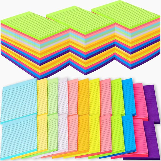 60 Pack Lined Sticky Notes Bulk 4 x 6 in Large Ruled Post Sticky Colorful Self-Stick Note Pads with Lines 12 Color Super Sticking Power Memo Pads 45 Sheets/pad for Office Home School Notebook Wall