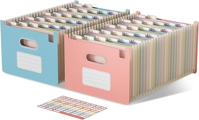 Accordion File Organizer, 26 Pockets Wheat Straw Expanding File Folders, Upright&Open Top, A-Z Bill Receipt Organizer, 100% BPA Free, Return to Nature, Healthy Living, Letter/A4 Size-2 Packs
