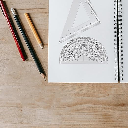 4 Pcs Math Geometry Set, Transparent Plastic Geometry Kit includes Protractor, Straight Ruler, Triangle Ruler, Clear Measuring Tools, Drafting Ruler for School and Office Supplies