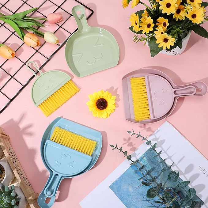 PercyEffie 9pcs mini Broom and Dustpan Set Small Broom and Dustpan Set with Handle Portable Desktop Sweep Tools mini dustpans and Brush Sets for Car Interior,Cleaning Tools,Sofa3 Colors