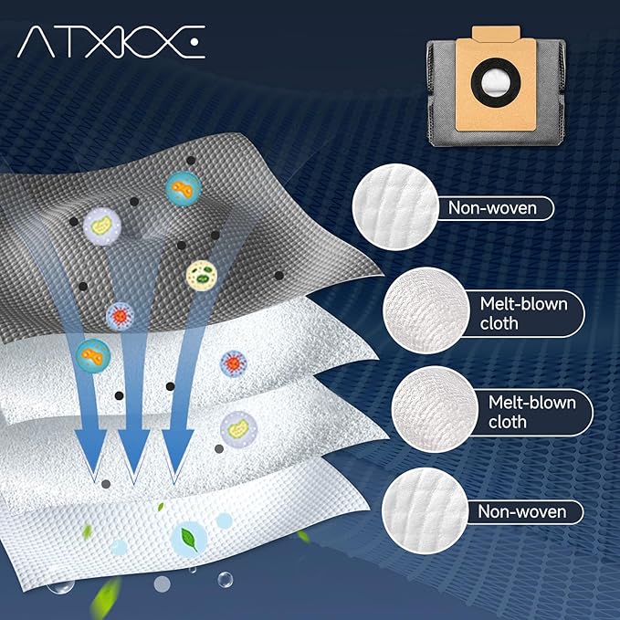 ATXKXE X10 dust Bags for eufy X10 Pro Omni Robot Vacuum and X8 Pro with Self-Empty Station, 4-Layer Replcement Bags, 20 Pack