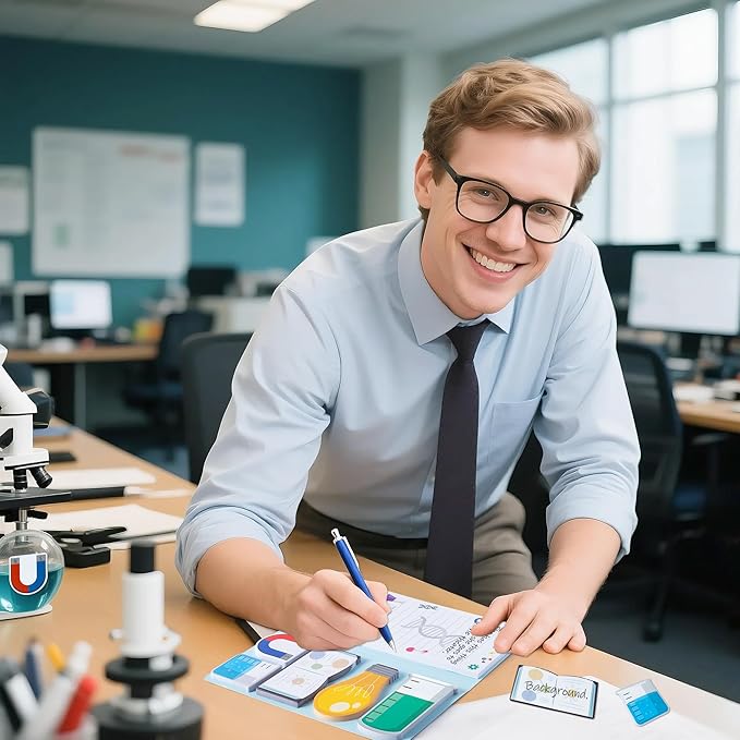 B1ykin Sticky Notes Set, Cartoon Theme Cute Self-Stick Notes Pad Teacher Appreciation Gifts， Self-Adhesive Writing Memo Pages Sticky to Do Notepad for Kids Employee School Office (Science Teacher)