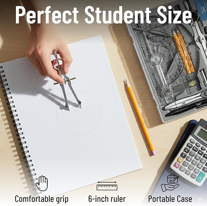 Mr. Pen Geometry Set with 6 Inch Swing Arm Protractor, Divider, Set Squares, Ruler, Compasses and Protractor, 15 Piece Set