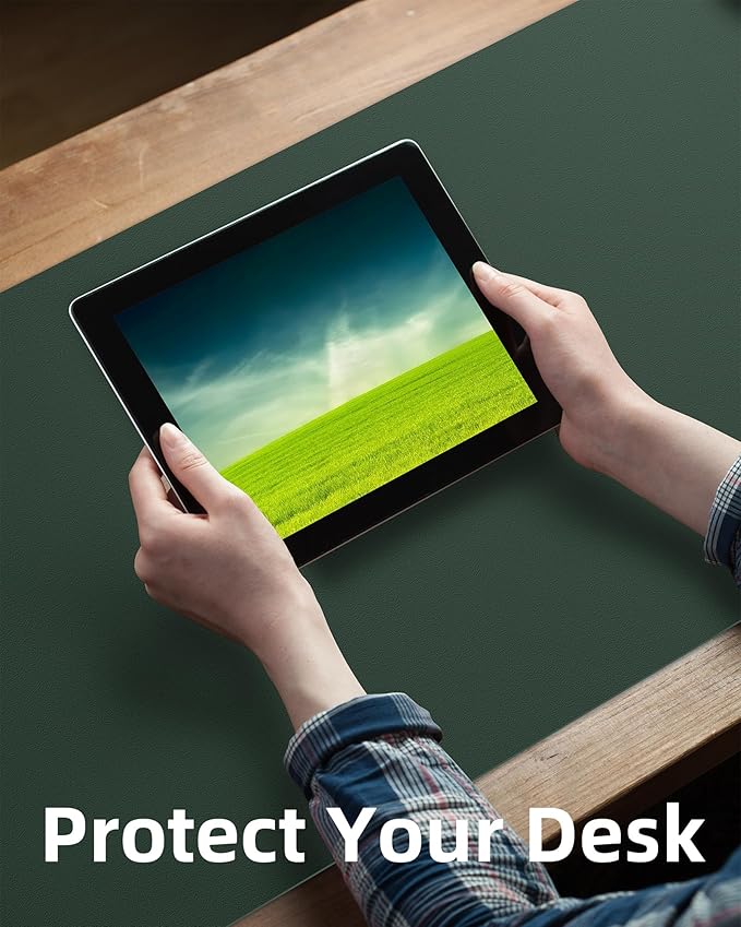 Leather Desk Pad Protector,Mouse Pad,Office Desk Mat, Non-Slip PU Leather Desk Blotter,Large Desk mat,Waterproof Keyboard mat for Office/Home/Decor (Dark Green,48" x 24")