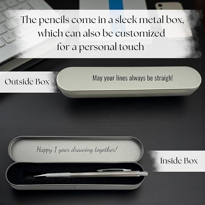 Custom Engraved Mechanical Pencil Set – Personalized 0.7mm & 2.0mm Refillable Drafting Tools – Gift for Architects, Engineers, Students, Designers, Graduation (Chrome Pen Engraved)