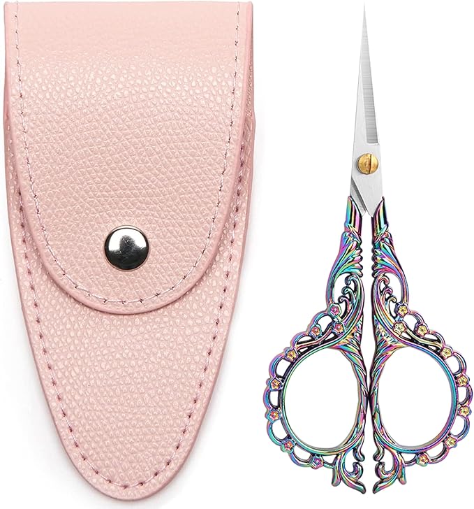 4.7 INCH,Embroidery Scissors Small Sewing Scissors With Cover,Sharp pointed tip,Travel Scissors In A Pouch,Stainless Steel Crochet Scissors for Craft Art Work Color Titanium.