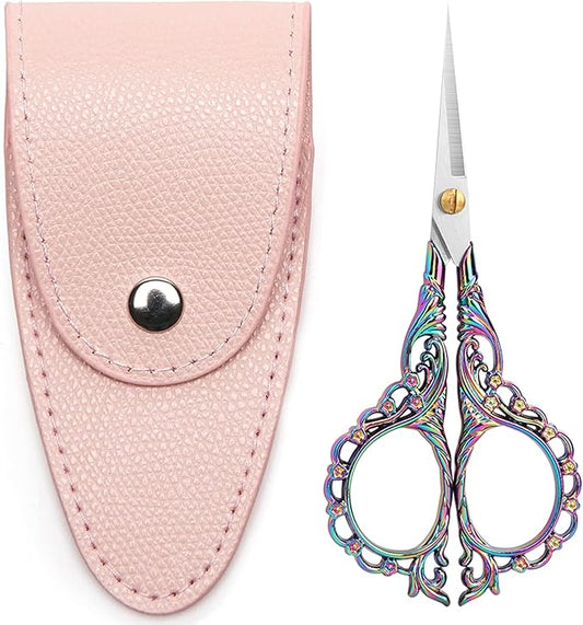 4.7 INCH,Embroidery Scissors Small Sewing Scissors With Cover,Sharp pointed tip,Travel Scissors In A Pouch,Stainless Steel Crochet Scissors for Craft Art Work Color Titanium.