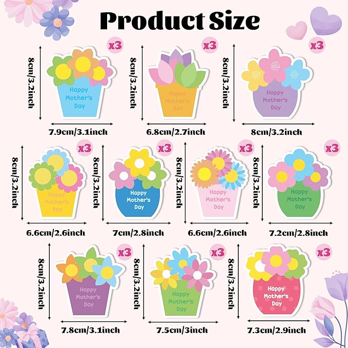 CJiangpo 30Pcs Mother's Day Sticky Notes Pads, 600 Sheets Self Stick Notepad Memo Pads Colorful Flowerpot Shape Page Marker Mother's Day Gifts for Mom School Office Supplies Party Favor Filler
