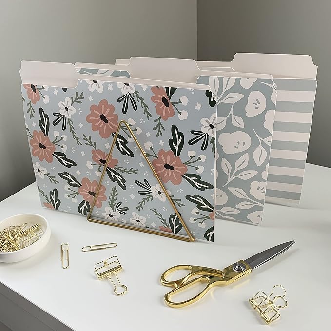 Cute File Folders, Set of 24 3-Tab Letter Size Decorative File Folders Boho Manilla 8.5 x 11 – Pretty Designer Home Office School Supplies (Harmony)