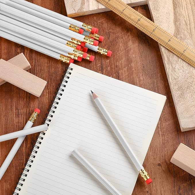 Fainne 48 Pcs Jumbo Pencil, Wooden Pencil with Black Core for Carpenters Construction Workers Woodworkers Framers Beginners Students Teachers DIY Project(White,Round)