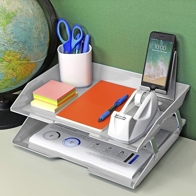 Acrimet Facility 2 Tier Letter Tray, Side Load, Letter Size/A4, Desktop File Organizer, Plastic (White Color)