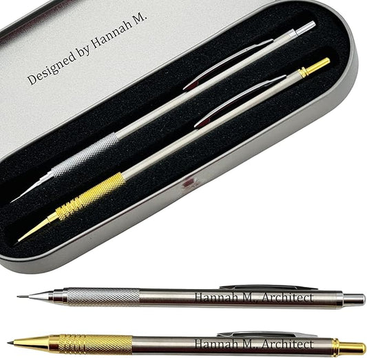 Custom Engraved Mechanical Pencil Set – Personalized 0.7mm & 2.0mm Refillable Drafting Tools – Gift for Architects, Engineers, Students, Designers, Graduation (Pencils Set Engraved)