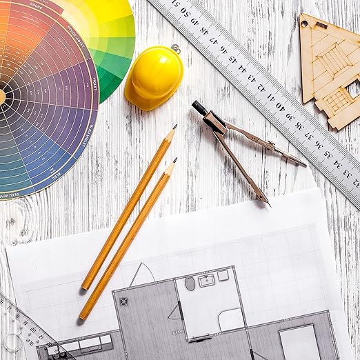 Lothee 12 Pieces Bulk Metal Yard Stick Large Stainless Steel Ruler Rule Measure Straight Edge 1 Metre Meter 40 Inch / 100 cm School Classroom Measuring Tool for Student Teacher Woodworking