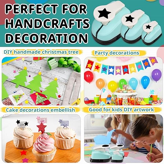 Star Punch Paper Craft Tool, 3Pcs Different Size Star Shaped Hole Puncher for Scrapbook Supplies, Card Making, DIY Crafts, Estrella Paper Cutter & Punch Set for Papel Crafts