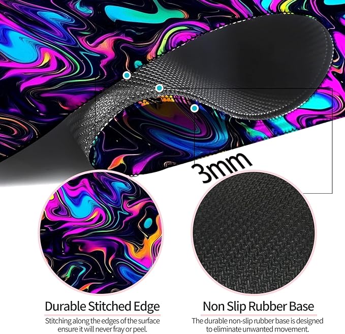 Abstract Colorful Marble Swirl Fluid Gaming Desk Mat, Computer Keyboard Large Extended Long Mouse Pad for Office and Home, XL (W22)